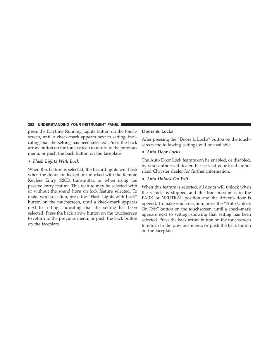 Doors & locks | Chrysler 2015 200 - Owner Manual User Manual | Page 384 / 694