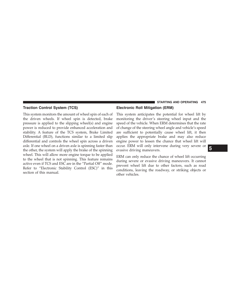 Traction control system (tcs), Electronic roll mitigation (erm) | Chrysler 2015 200 - Owner Manual User Manual | Page 477 / 694
