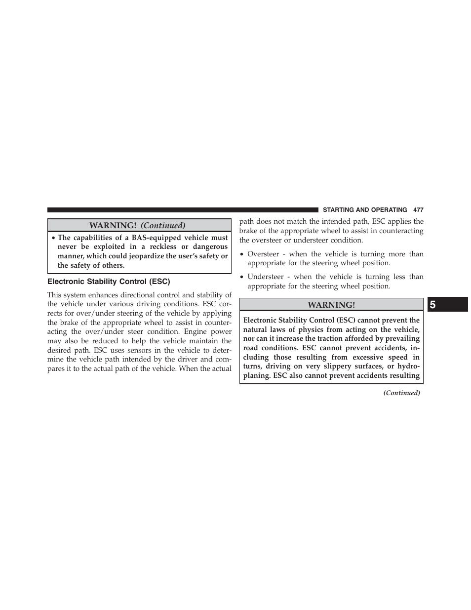 Electronic stability control (esc) | Chrysler 2015 200 - Owner Manual User Manual | Page 479 / 694
