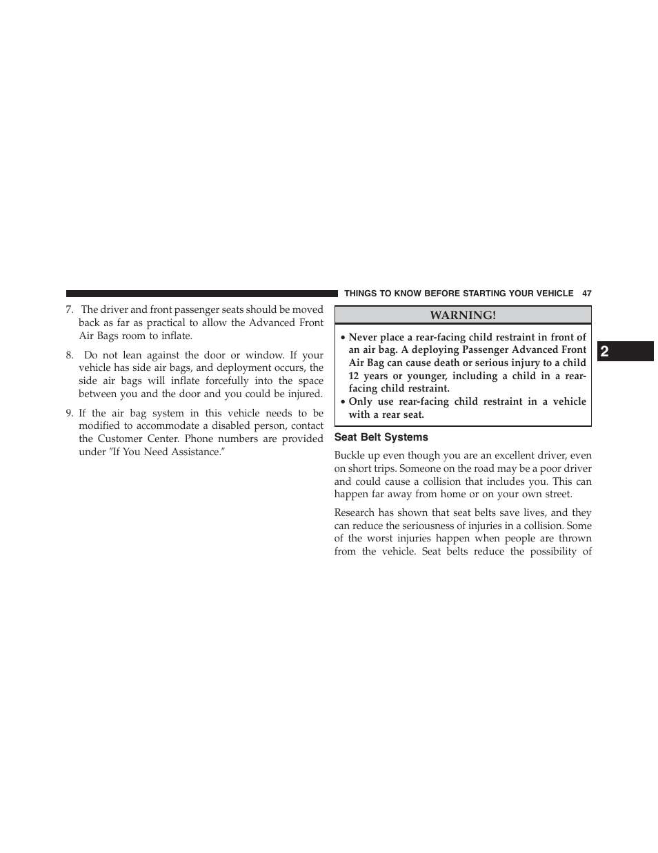 Seat belt systems | Chrysler 2015 200 - Owner Manual User Manual | Page 49 / 694