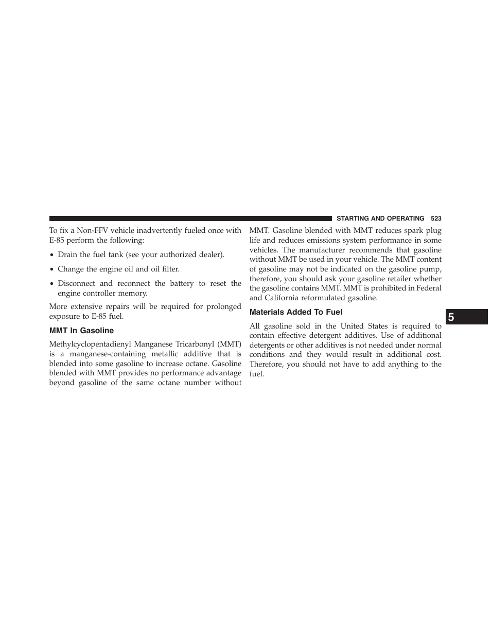 Mmt in gasoline, Materials added to fuel | Chrysler 2015 200 - Owner Manual User Manual | Page 525 / 694