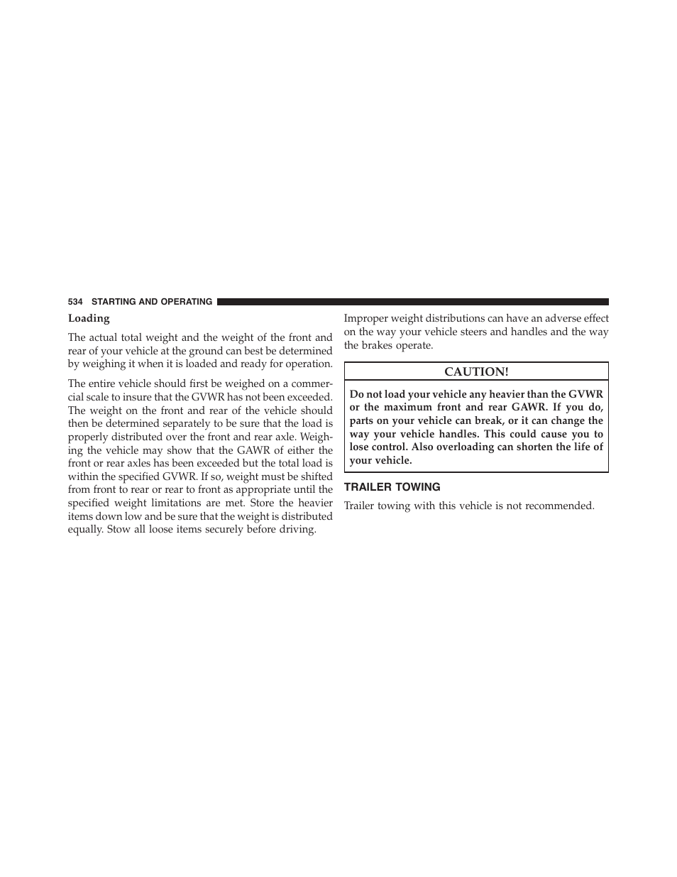 Loading, Trailer towing | Chrysler 2015 200 - Owner Manual User Manual | Page 536 / 694