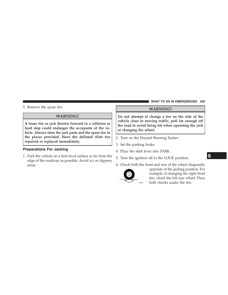 Preparations for jacking | Chrysler 2015 200 - Owner Manual User Manual | Page 557 / 694