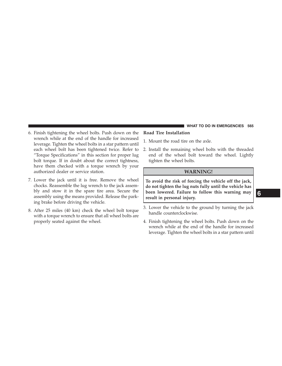 Road tire installation | Chrysler 2015 200 - Owner Manual User Manual | Page 567 / 694