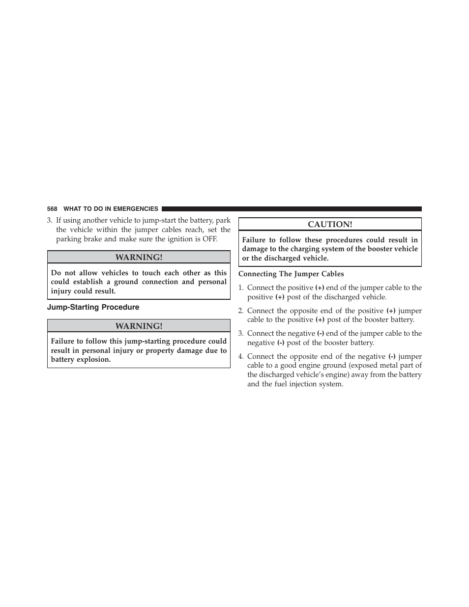 Jump-starting procedure | Chrysler 2015 200 - Owner Manual User Manual | Page 570 / 694
