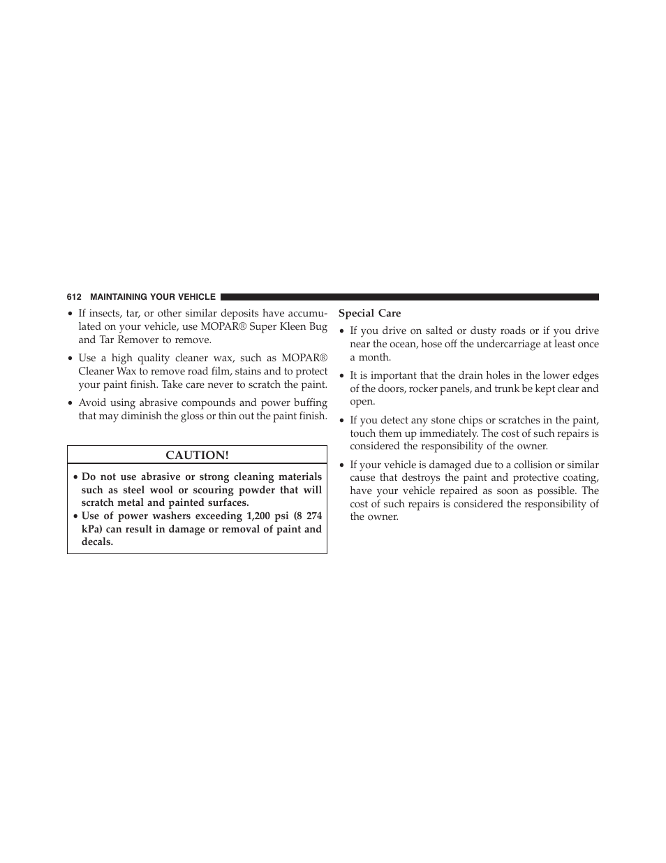 Special care | Chrysler 2015 200 - Owner Manual User Manual | Page 614 / 694