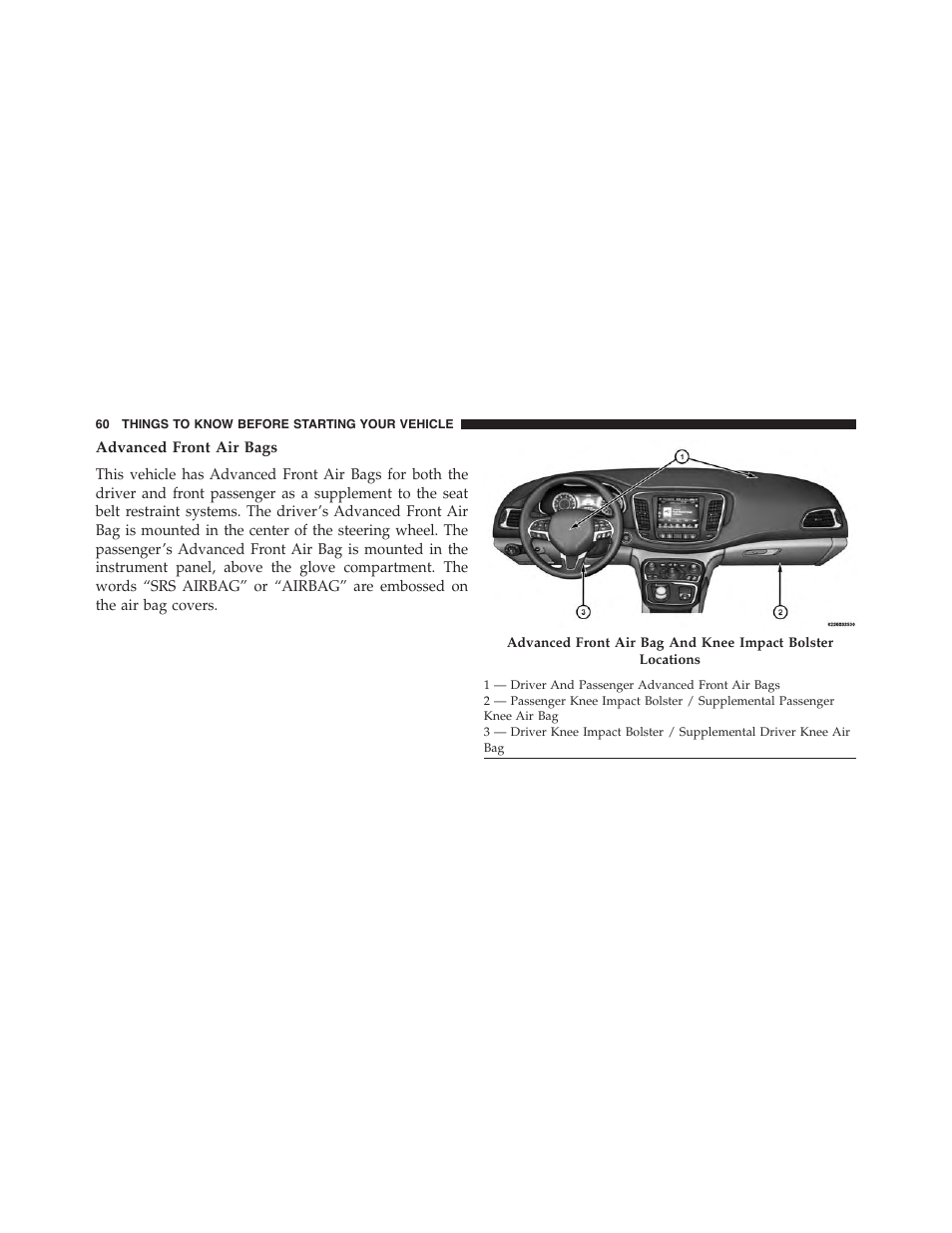 Advanced front air bags | Chrysler 2015 200 - Owner Manual User Manual | Page 62 / 694