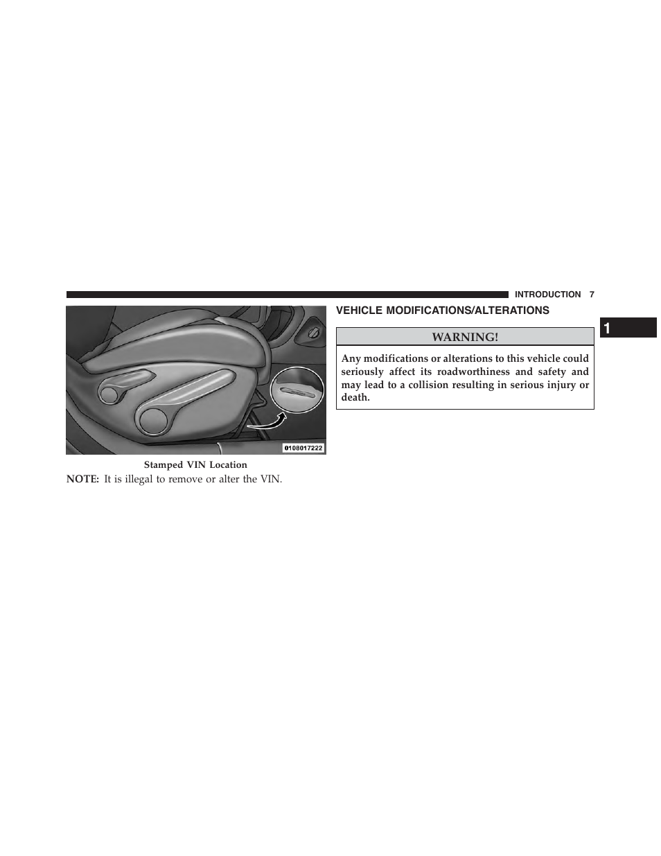 Vehicle modifications/alterations | Chrysler 2015 200 - Owner Manual User Manual | Page 9 / 694