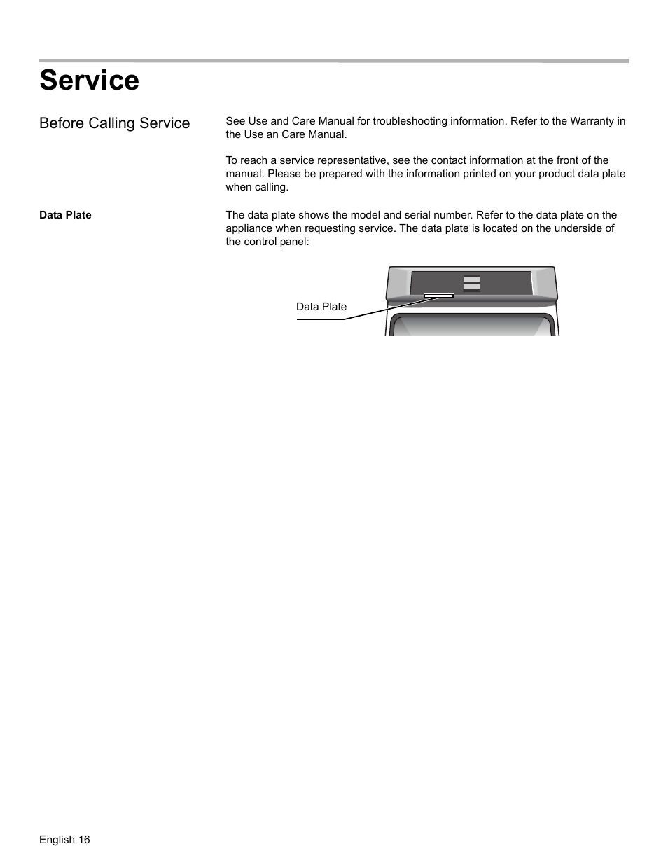 Service, Before calling service, Data plate | Bosch HBN33 User Manual | Page 18 / 56