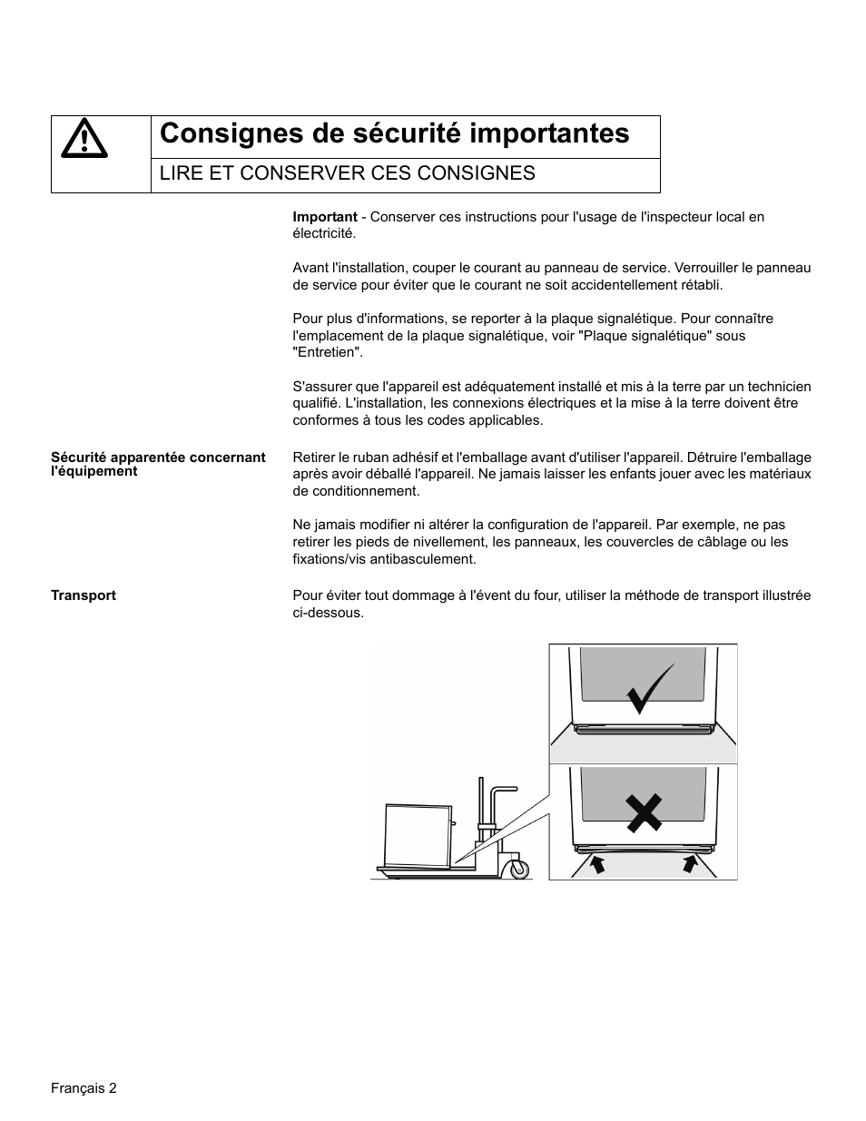 Consignes de sécurité importantes, Lire et conserver ces consignes, Sécurité apparentée concernant l'équipement | Transport | Bosch HBN33 User Manual | Page 22 / 56