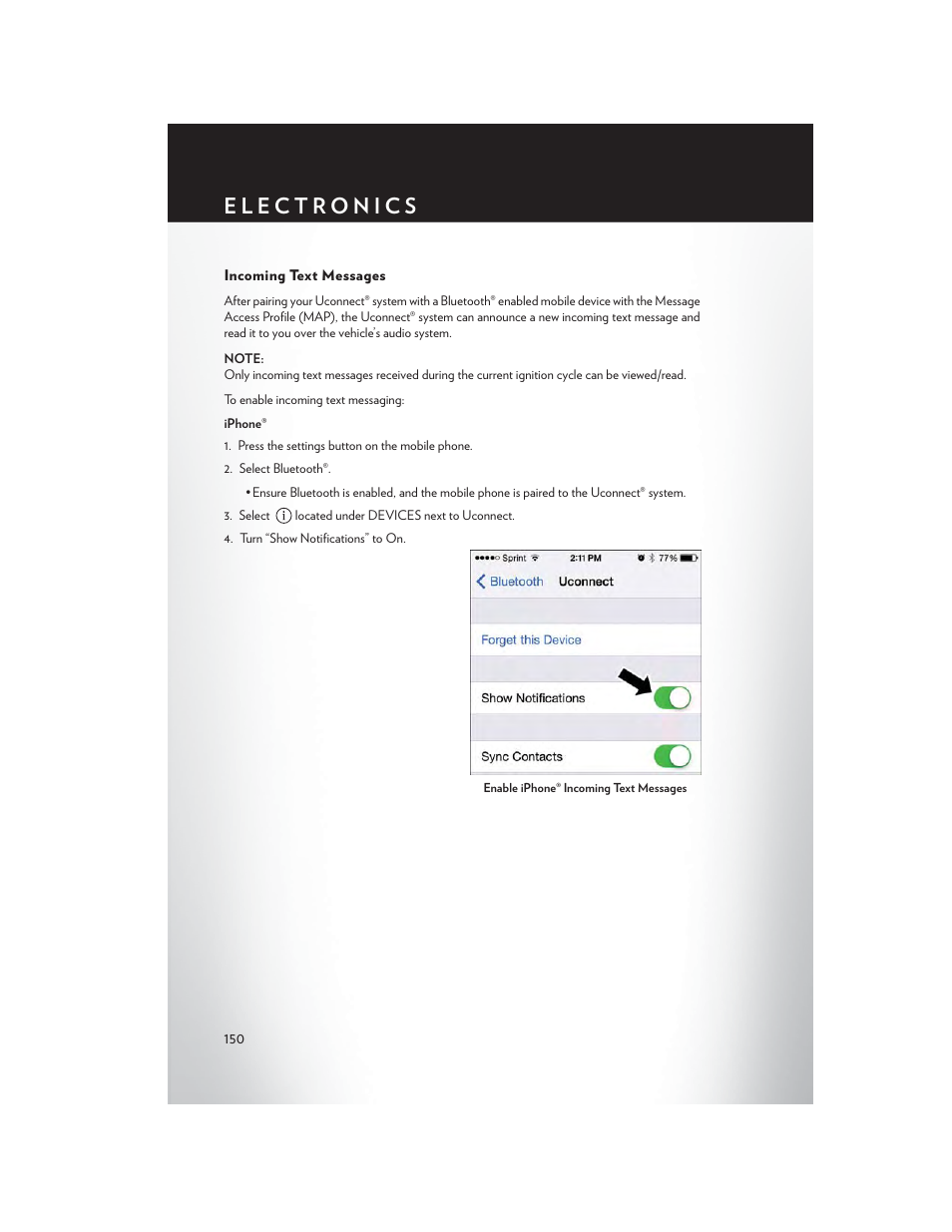 Incoming text messages | Chrysler 2015 200 - User Guide User Manual | Page 152 / 228