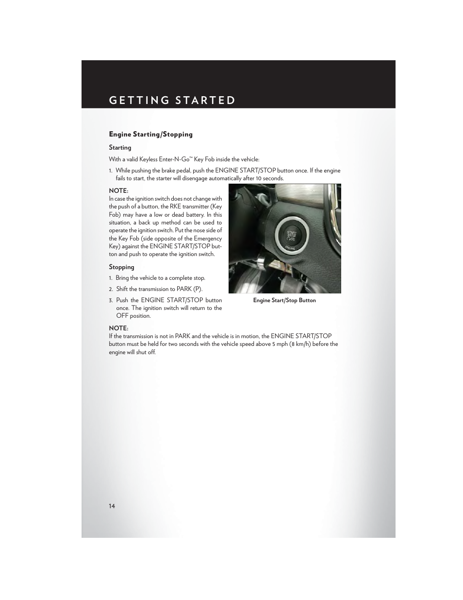 Engine starting/stopping | Chrysler 2015 200 - User Guide User Manual | Page 16 / 228