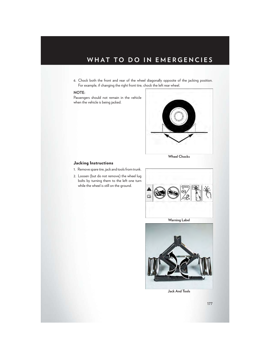 Jacking instructions | Chrysler 2015 200 - User Guide User Manual | Page 179 / 228
