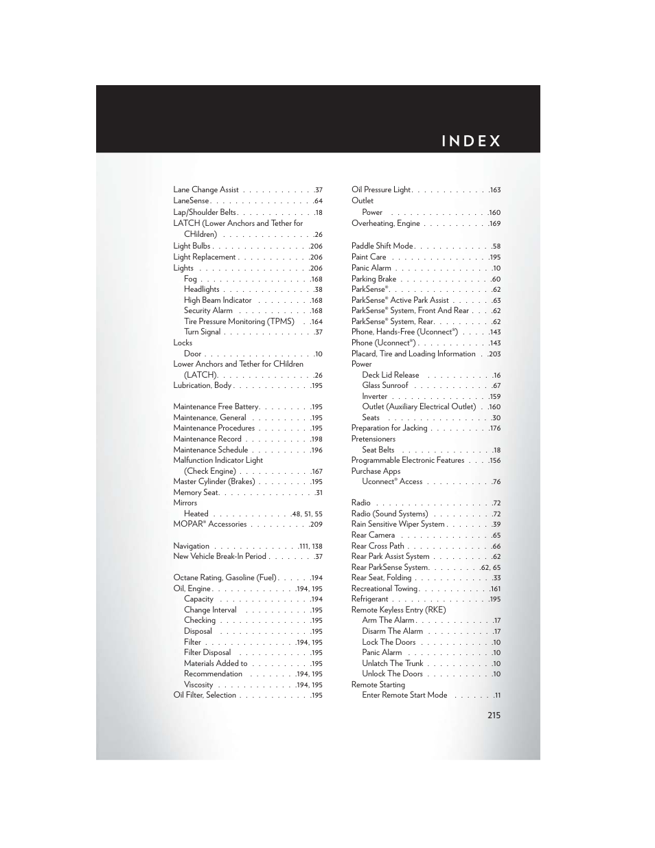 Chrysler 2015 200 - User Guide User Manual | Page 217 / 228