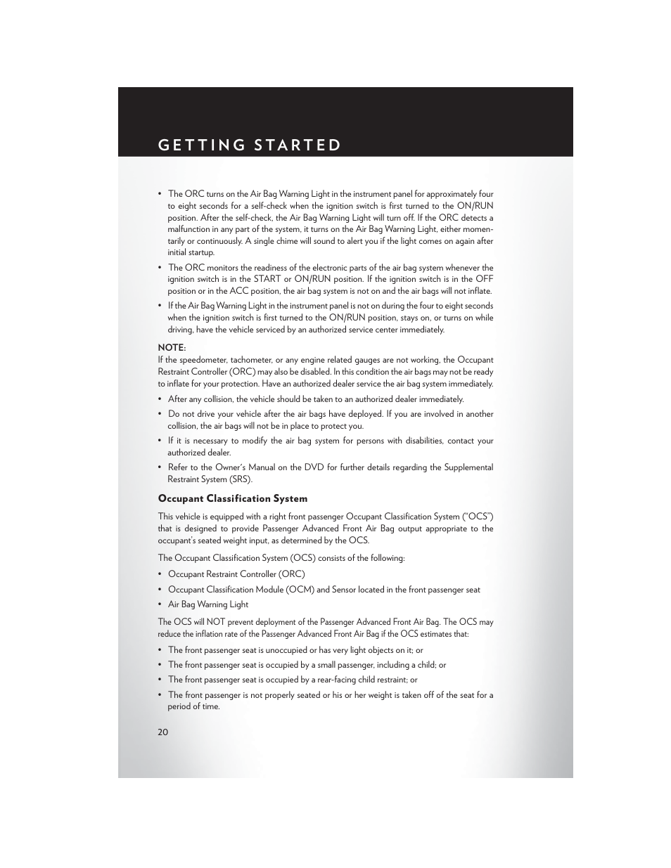 Occupant classification system | Chrysler 2015 200 - User Guide User Manual | Page 22 / 228