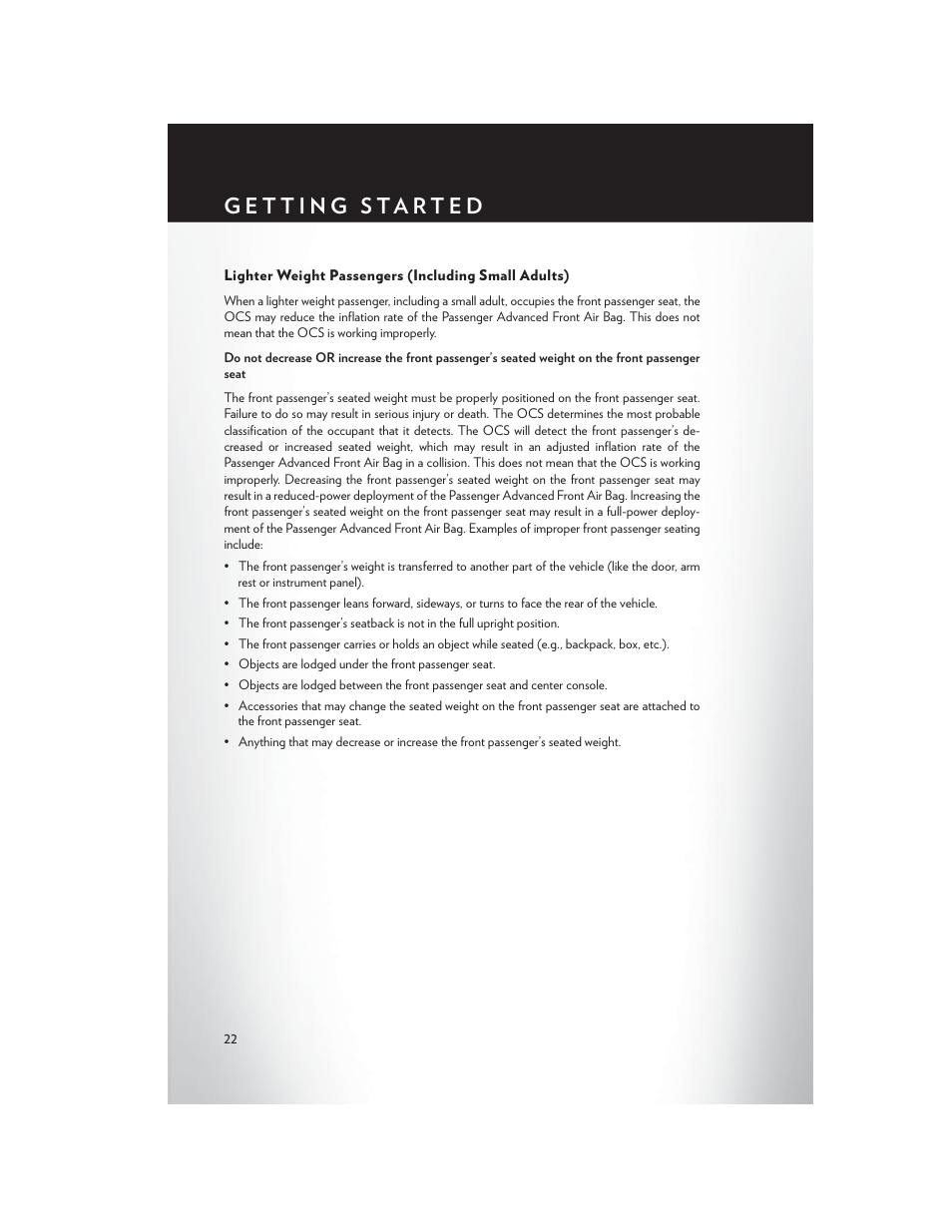 Lighter weight passengers (including small adults) | Chrysler 2015 200 - User Guide User Manual | Page 24 / 228