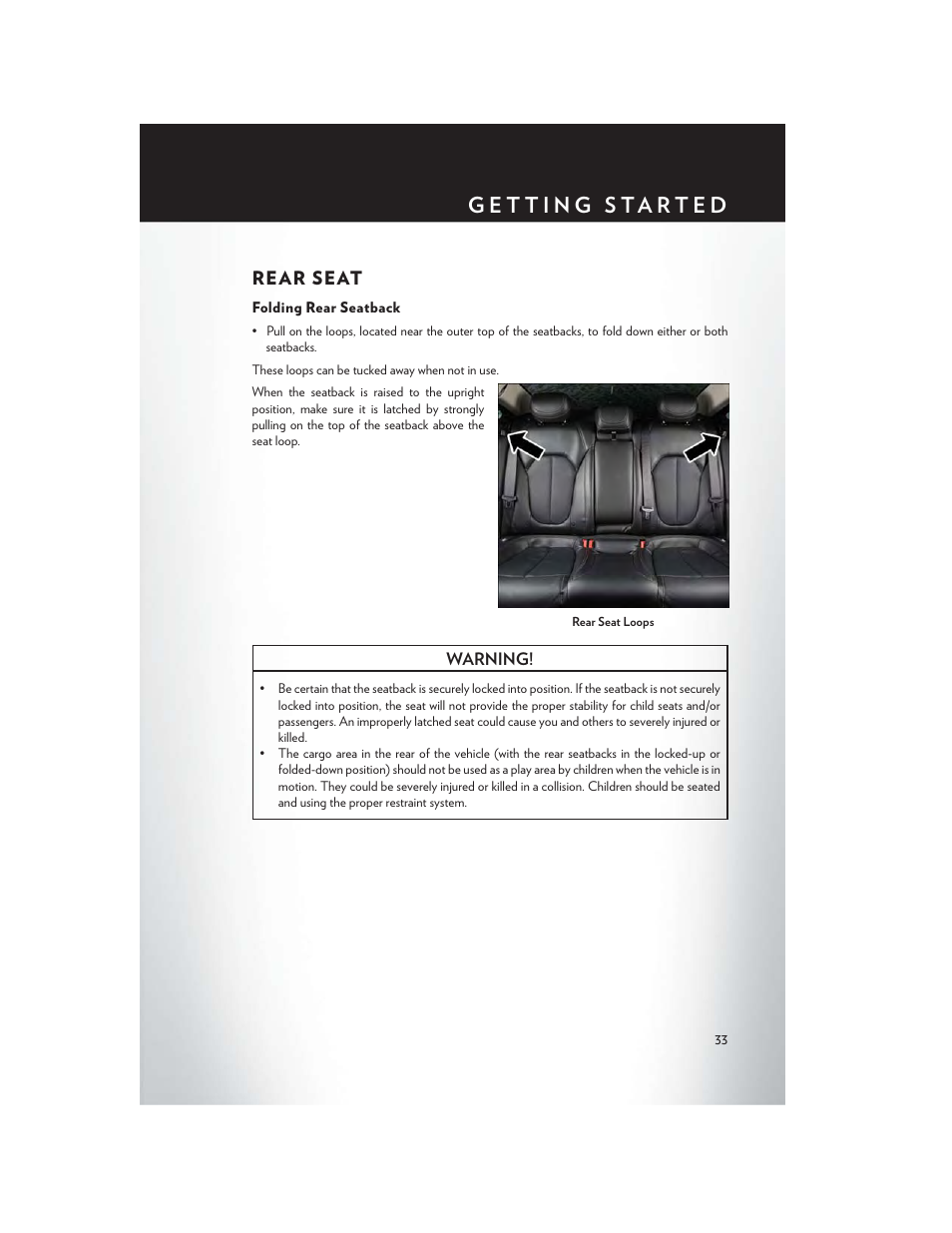 Rear seat, Folding rear seatback | Chrysler 2015 200 - User Guide User Manual | Page 35 / 228