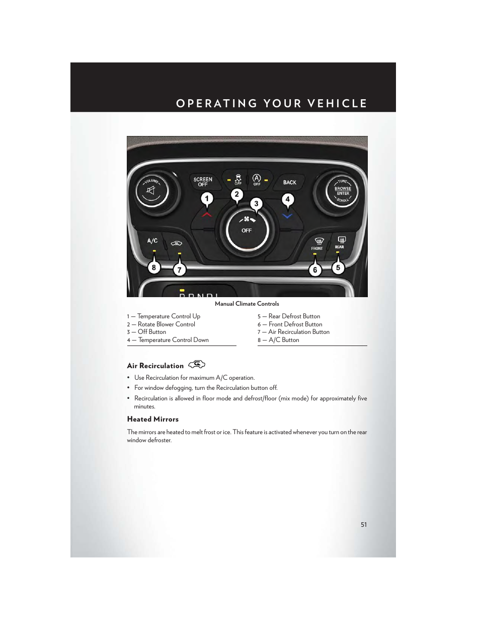 Air recirculation, Heated mirrors | Chrysler 2015 200 - User Guide User Manual | Page 53 / 228