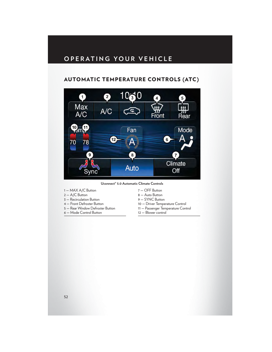 Automatic temperature controls (atc), Automatic temperature controls, Atc) | Chrysler 2015 200 - User Guide User Manual | Page 54 / 228