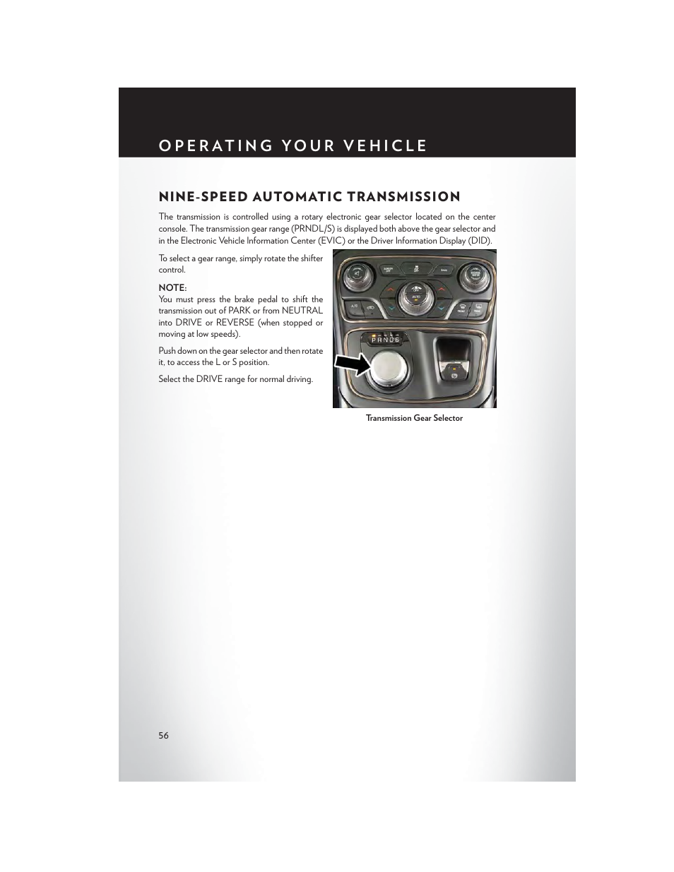 Nine-speed automatic transmission, Nine-speed automatic, Transmission | Chrysler 2015 200 - User Guide User Manual | Page 58 / 228