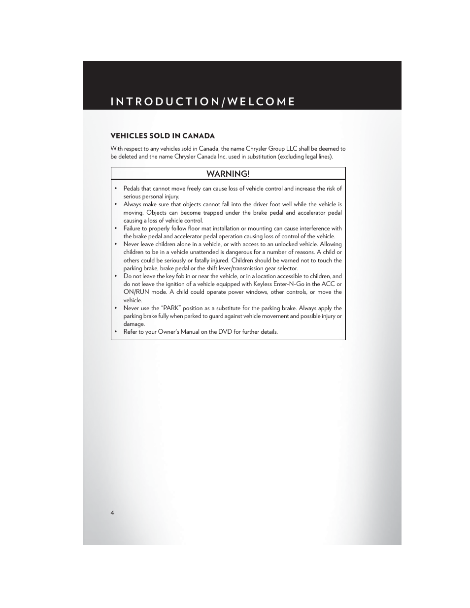 Vehicles sold in canada | Chrysler 2015 200 - User Guide User Manual | Page 6 / 228