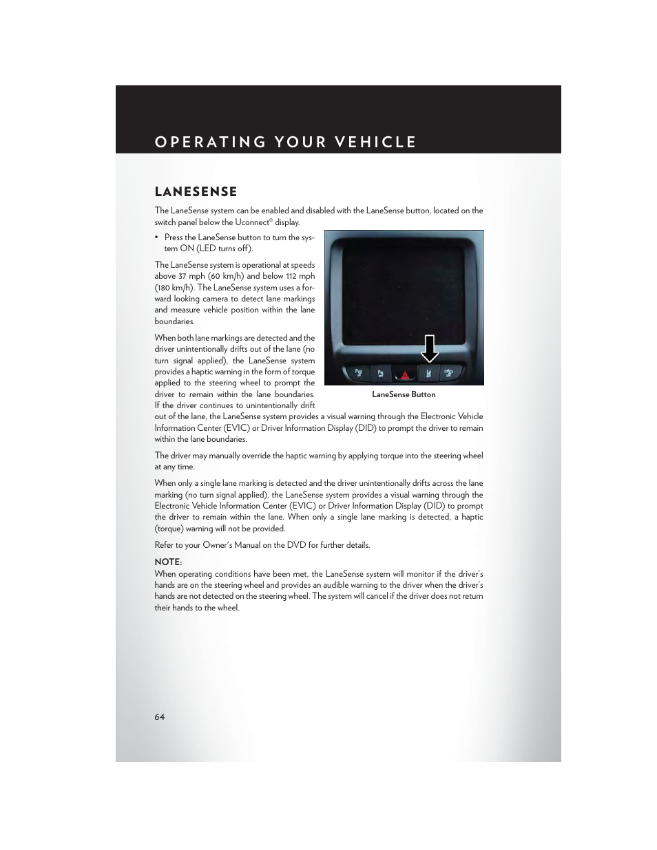 Lanesense | Chrysler 2015 200 - User Guide User Manual | Page 66 / 228