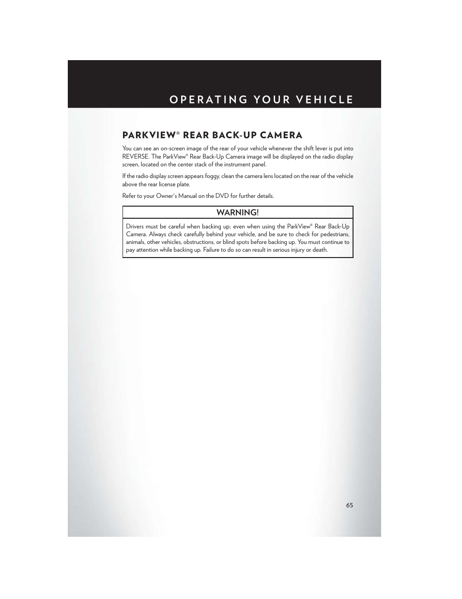 Parkview® rear back-up camera | Chrysler 2015 200 - User Guide User Manual | Page 67 / 228
