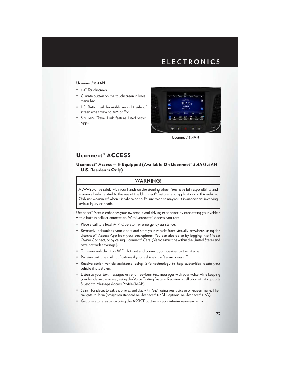 Uconnect® access | Chrysler 2015 200 - User Guide User Manual | Page 75 / 228
