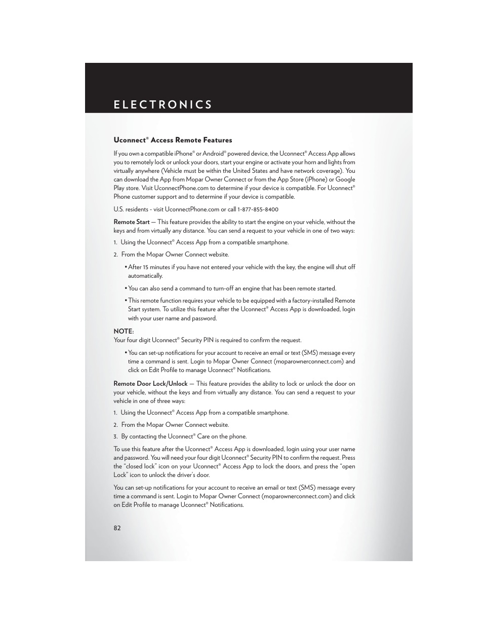 Uconnect® access remote features | Chrysler 2015 200 - User Guide User Manual | Page 84 / 228