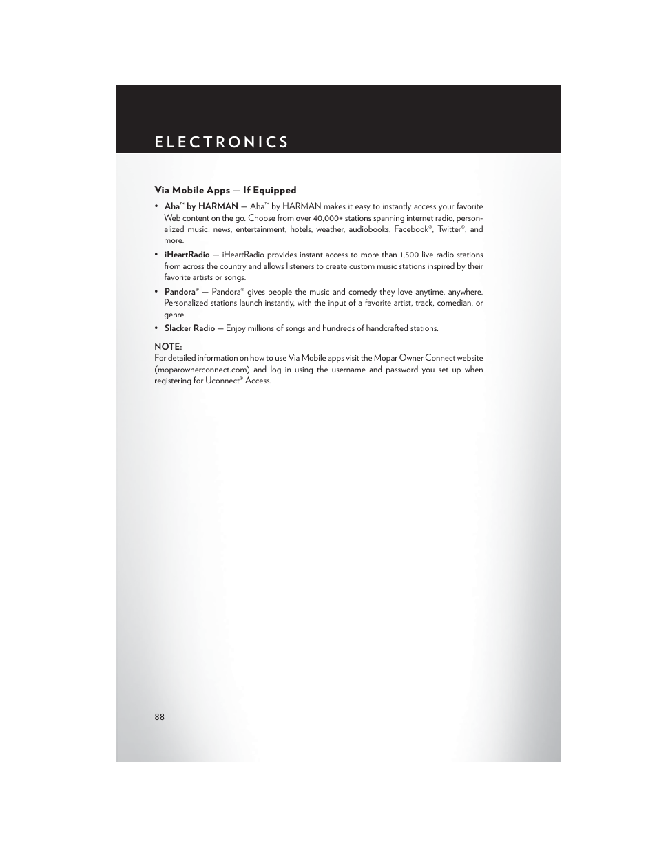 Via mobile apps — if equipped | Chrysler 2015 200 - User Guide User Manual | Page 90 / 228