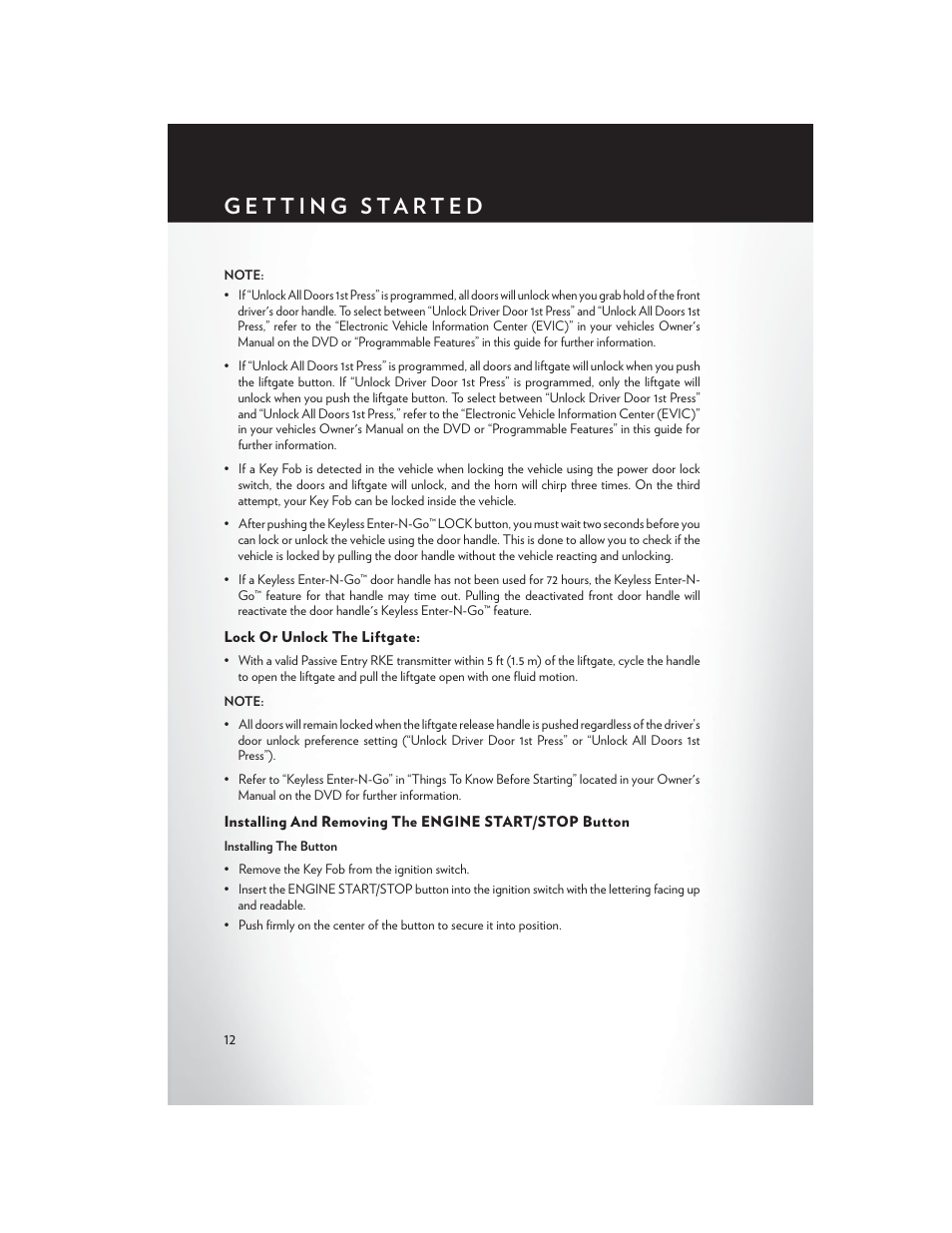 Lock or unlock the liftgate | Chrysler 2015 Country - User Guide User Manual | Page 14 / 140