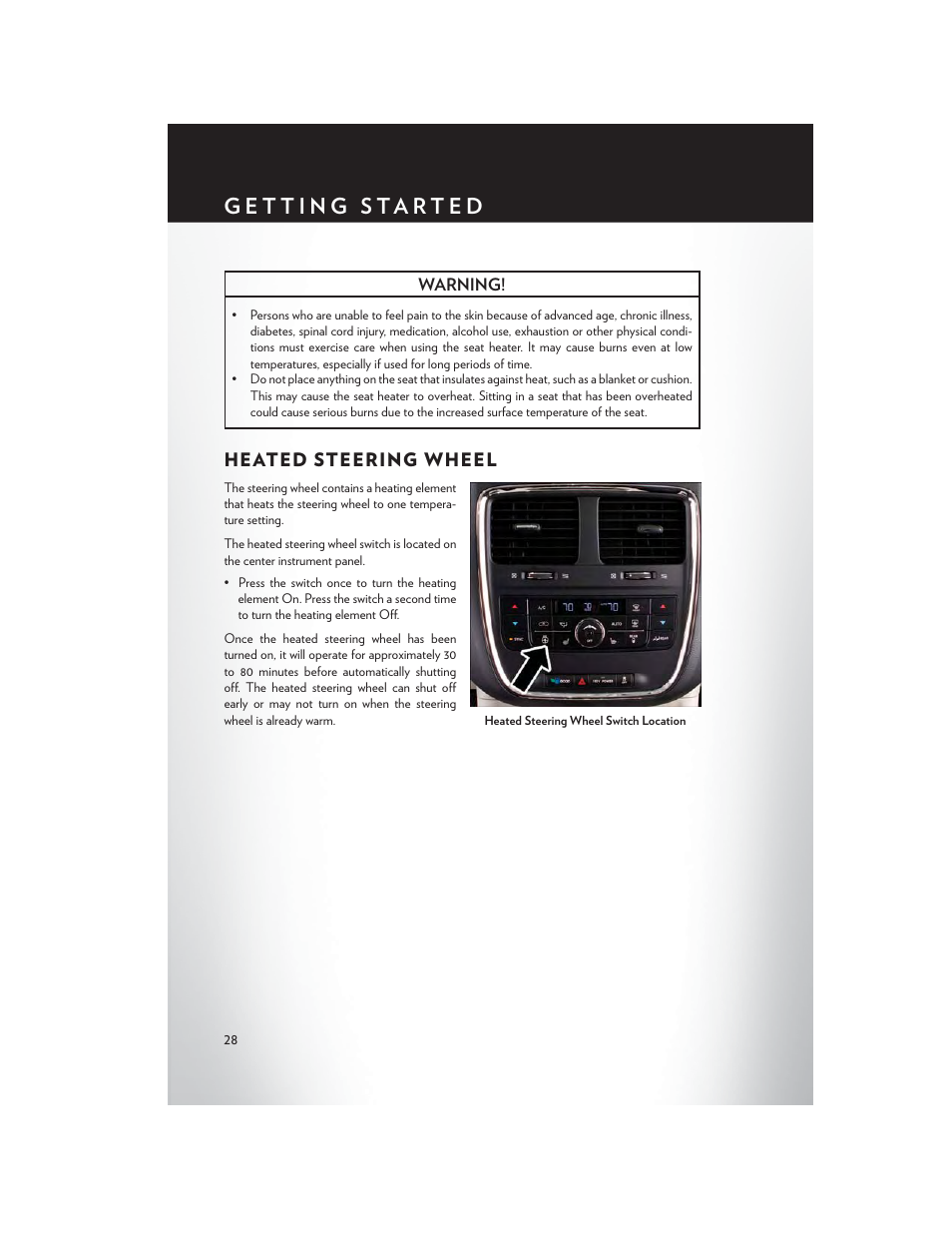 Heated steering wheel | Chrysler 2015 Country - User Guide User Manual | Page 30 / 140