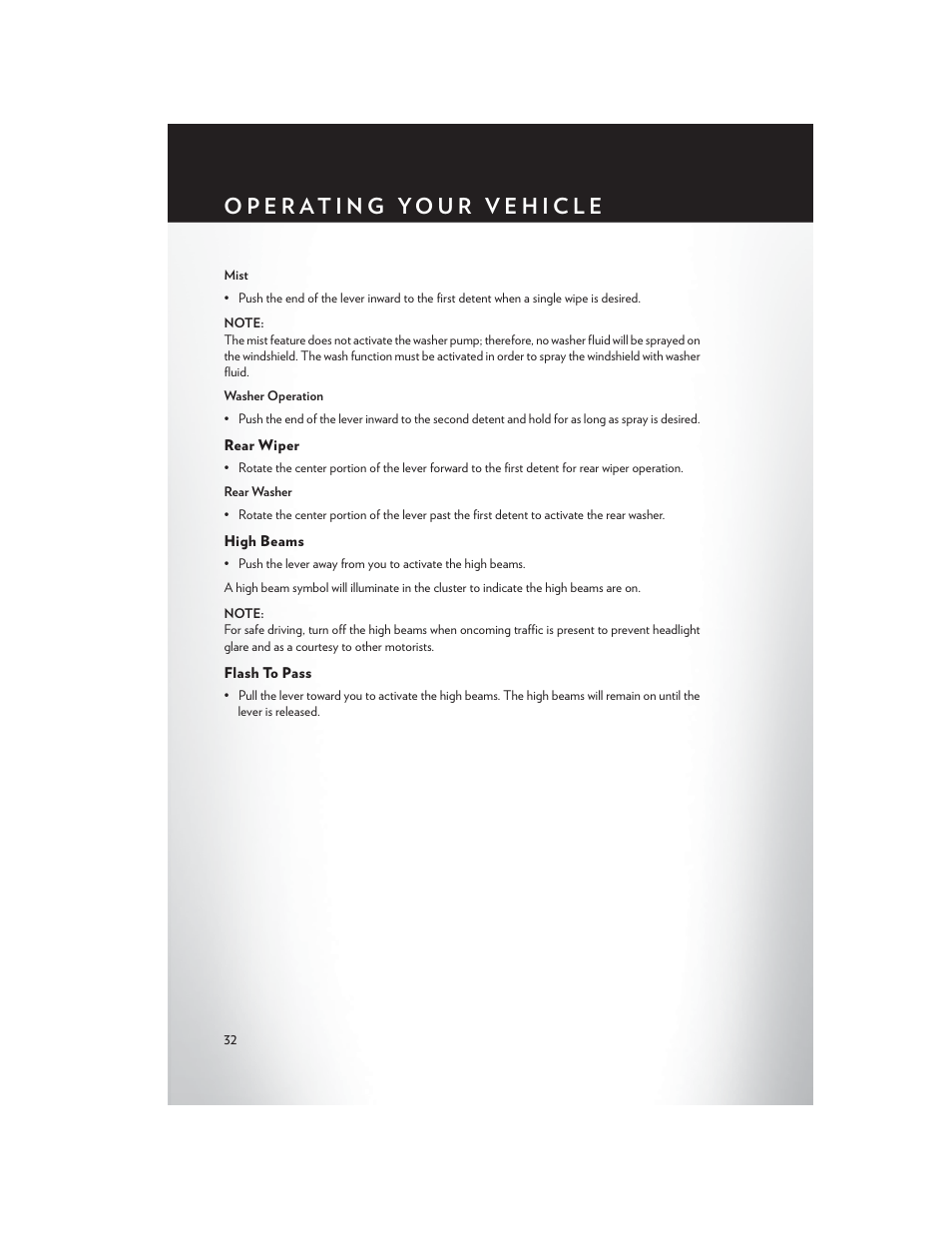 Rear wiper, High beams, Flash to pass | Chrysler 2015 Country - User Guide User Manual | Page 34 / 140