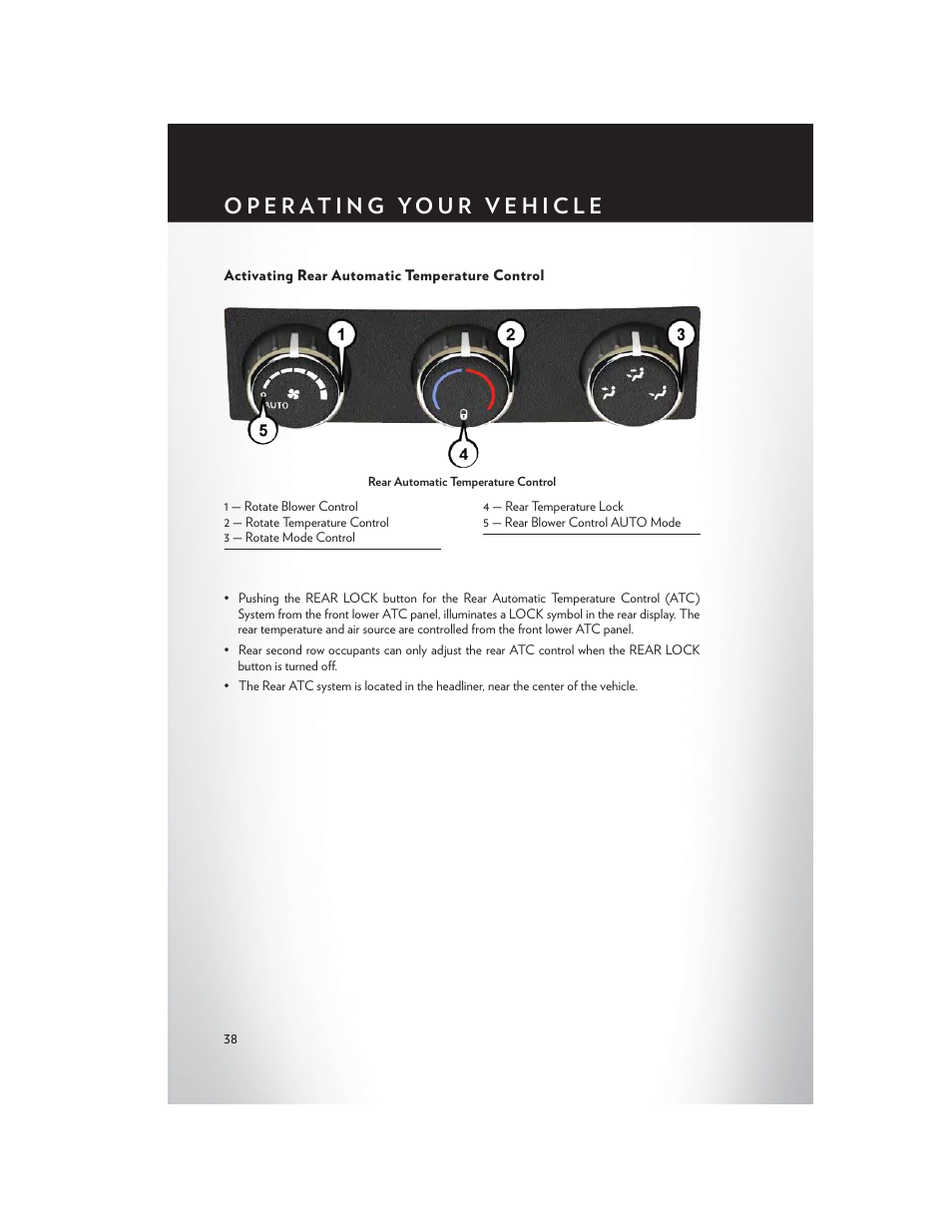 Activating rear automatic temperature control | Chrysler 2015 Country - User Guide User Manual | Page 40 / 140