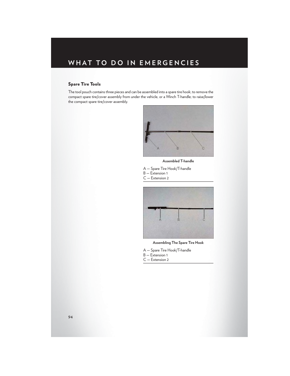 Spare tire tools | Chrysler 2015 Country - User Guide User Manual | Page 96 / 140