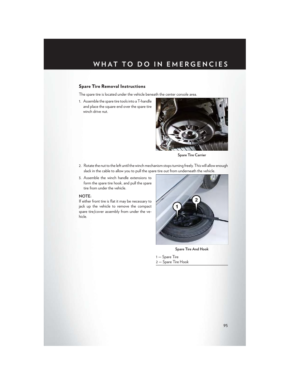 Spare tire removal instructions | Chrysler 2015 Country - User Guide User Manual | Page 97 / 140