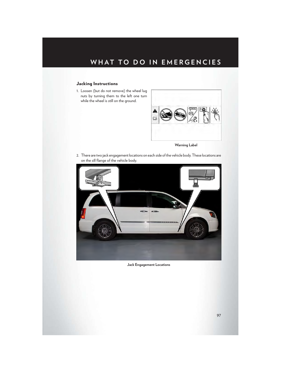 Jacking instructions | Chrysler 2015 Country - User Guide User Manual | Page 99 / 140