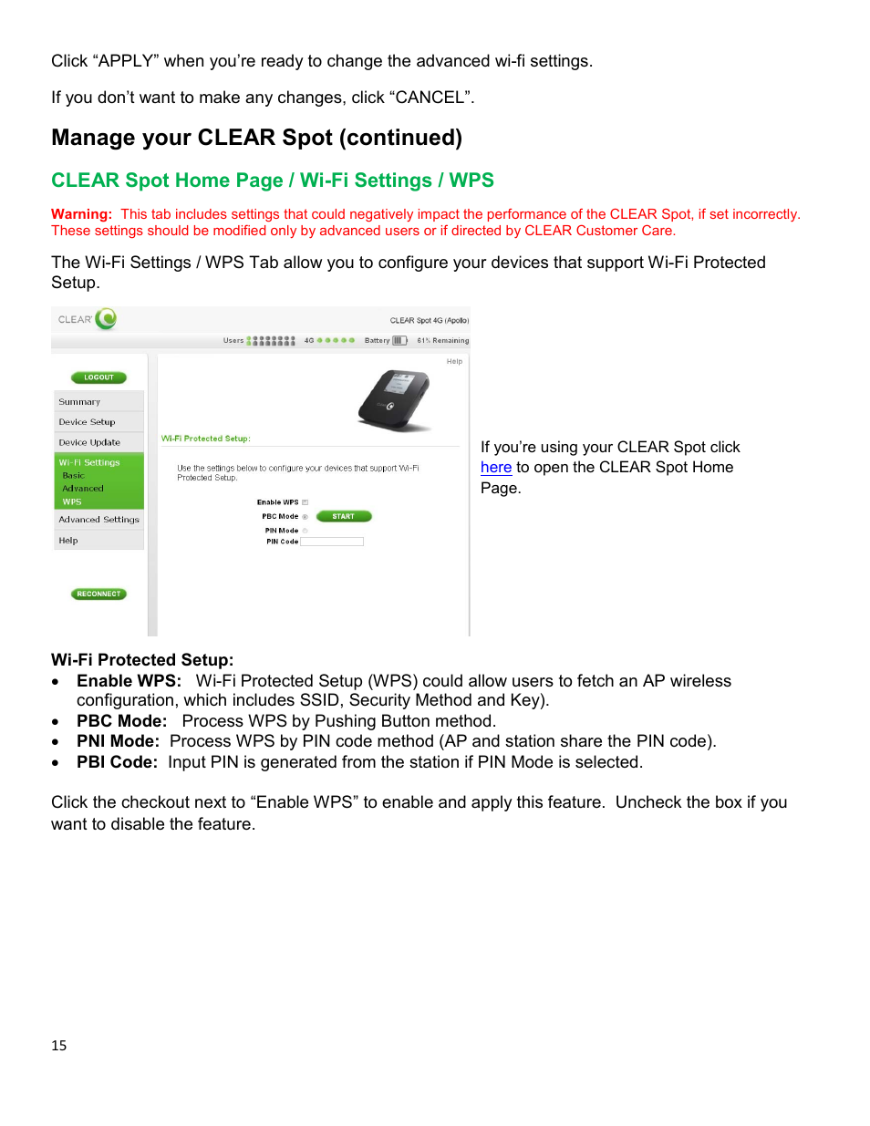 Clear, Ettings, Manage your clear spot (continued) | CLEAR Spot 4G Apollo Users Guide User Manual | Page 16 / 30