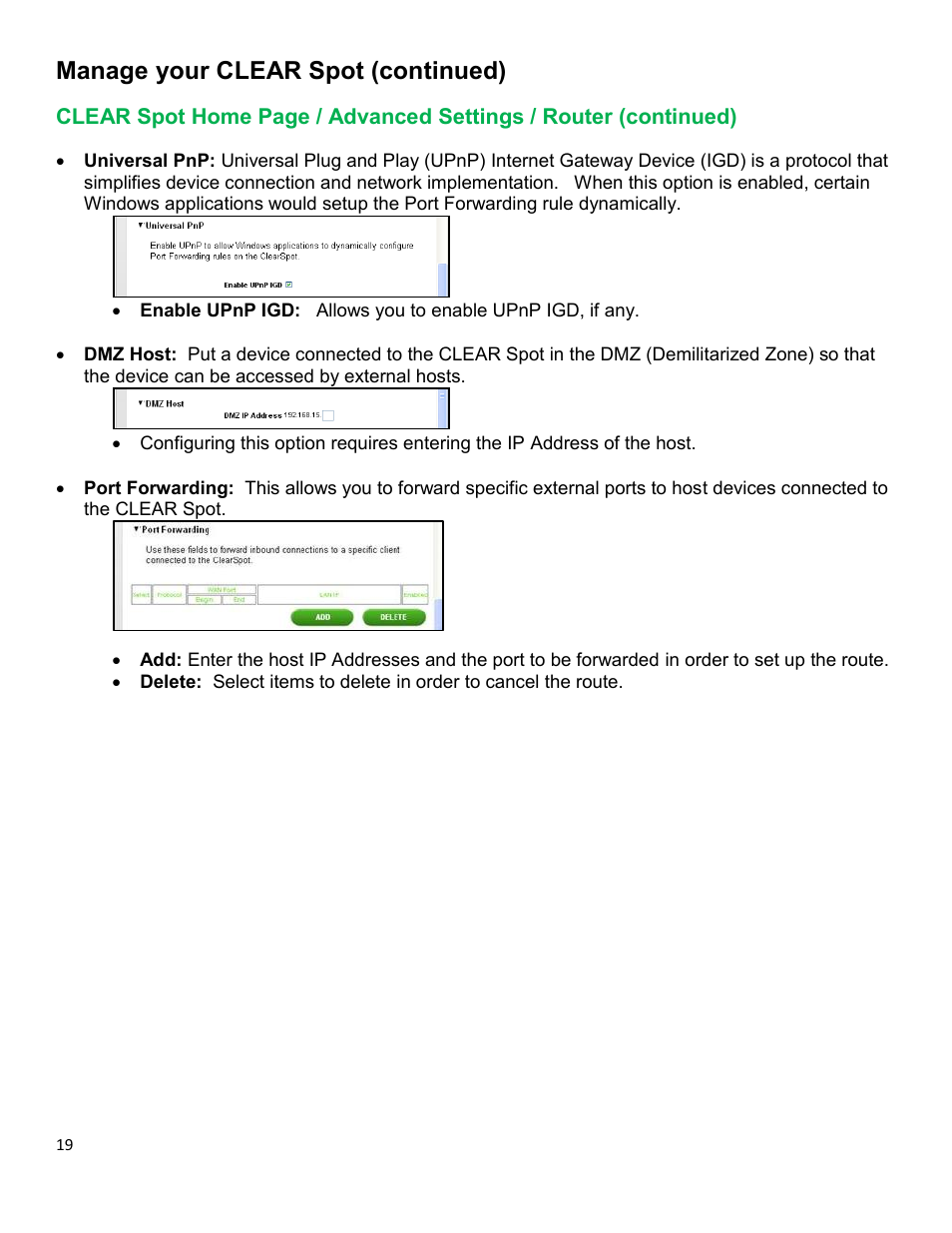 Clear, Dvanced, Ettings | Outer, Continued, Manage your clear spot (continued) | CLEAR Spot 4G Apollo Users Guide User Manual | Page 20 / 30