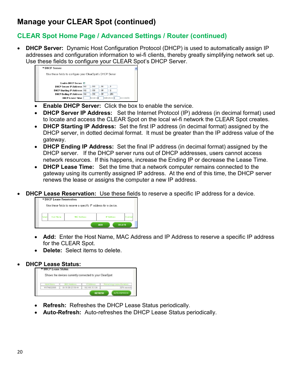 Clear, Dvanced, Ettings | Outer, Continued, Manage your clear spot (continued) | CLEAR Spot 4G Apollo Users Guide User Manual | Page 21 / 30