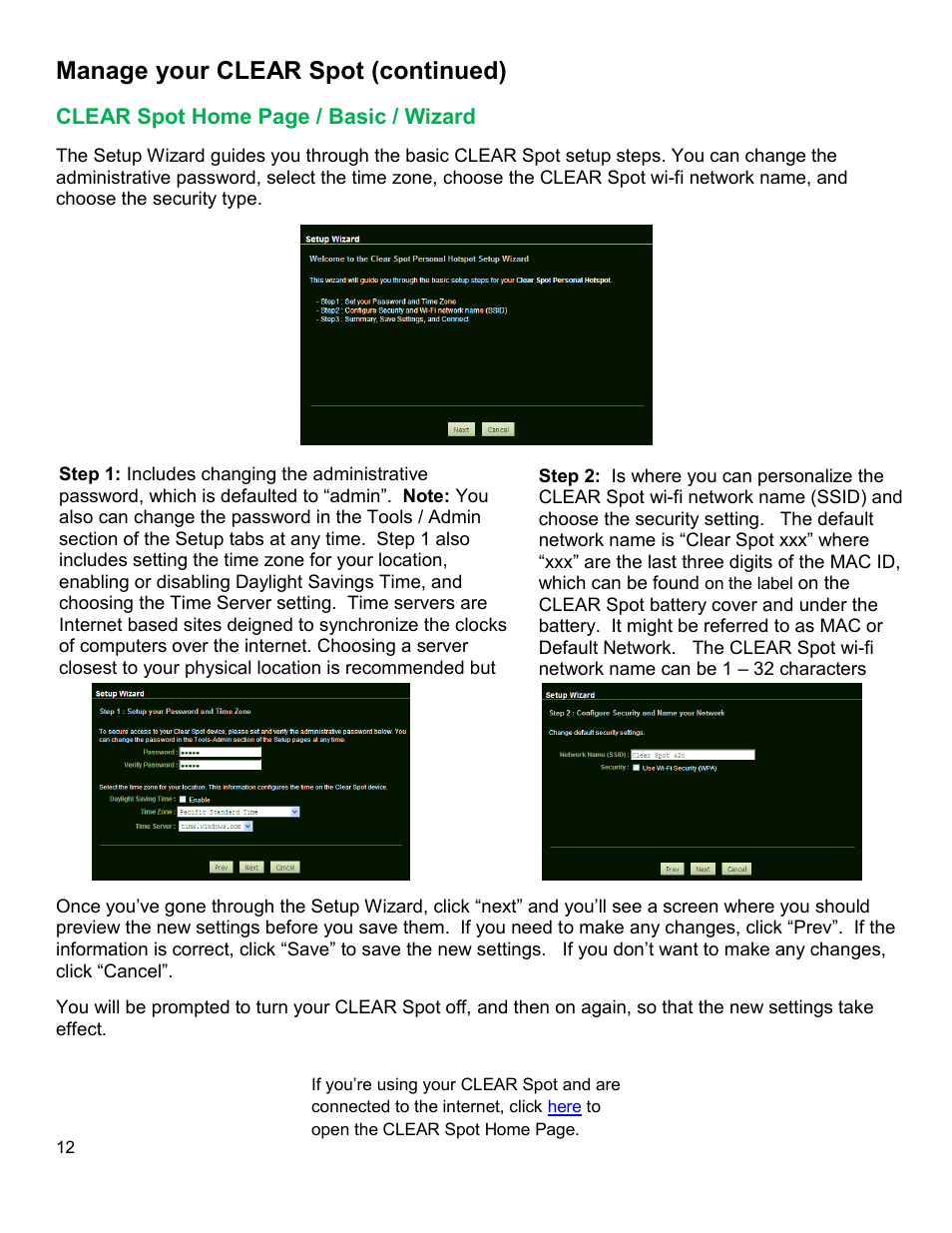 Clear, Asic, Izard | Manage your clear spot (continued) | CLEAR Spot 4G Users Guide User Manual | Page 13 / 27