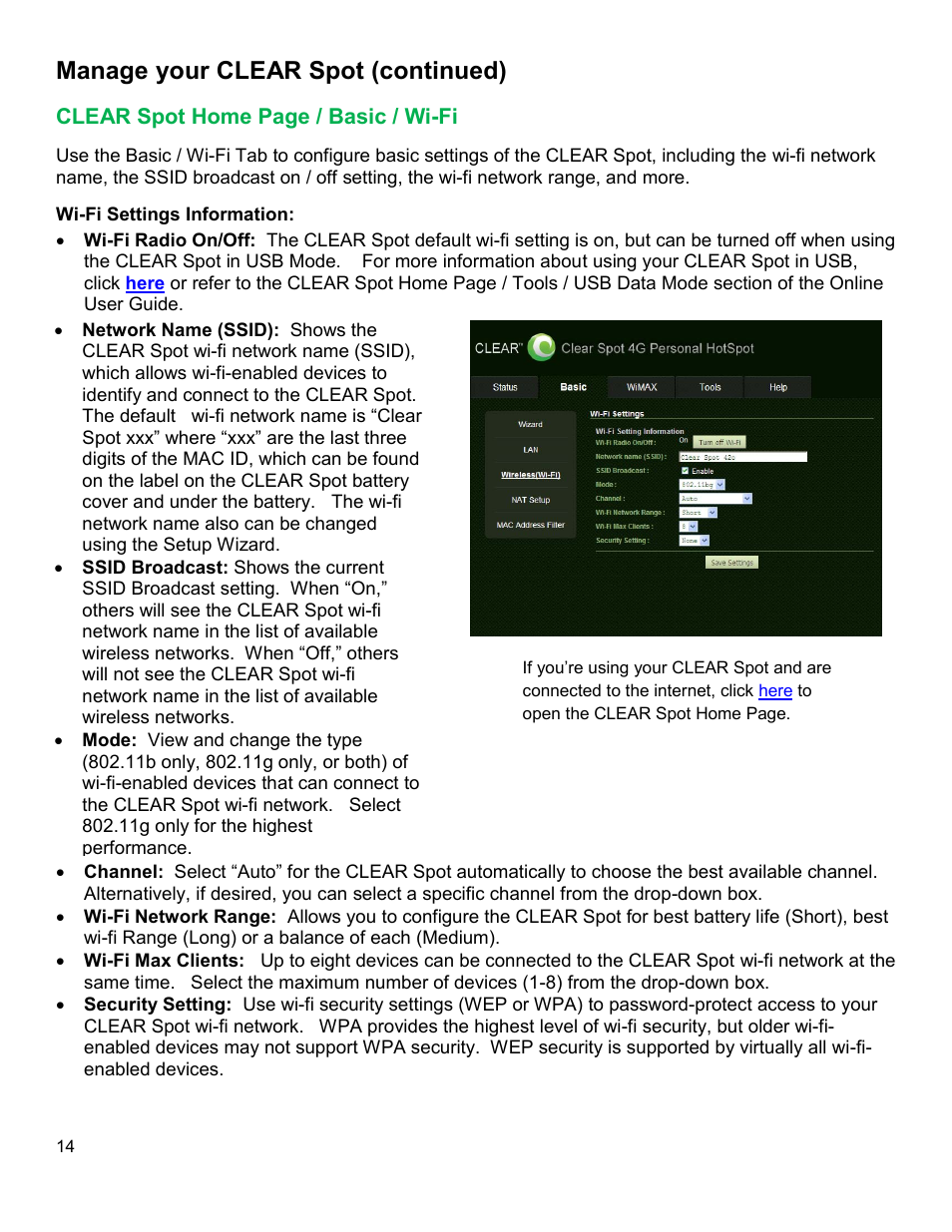Clear, Asic, Manage your clear spot (continued) | CLEAR Spot 4G Users Guide User Manual | Page 15 / 27