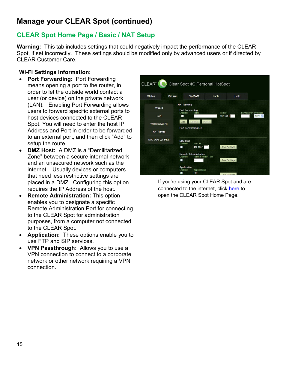 Clear, Asic, Etup | Manage your clear spot (continued) | CLEAR Spot 4G Users Guide User Manual | Page 16 / 27