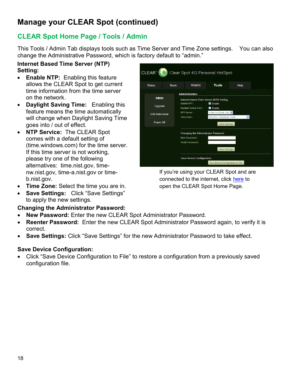 Clear, Ools, Dmin | Manage your clear spot (continued) | CLEAR Spot 4G Users Guide User Manual | Page 19 / 27