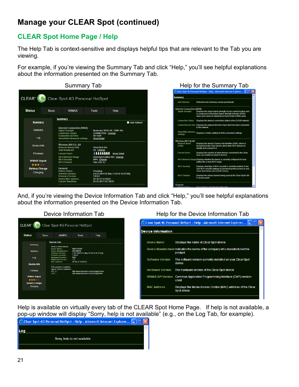Clear, Manage your clear spot (continued) | CLEAR Spot 4G Users Guide User Manual | Page 22 / 27