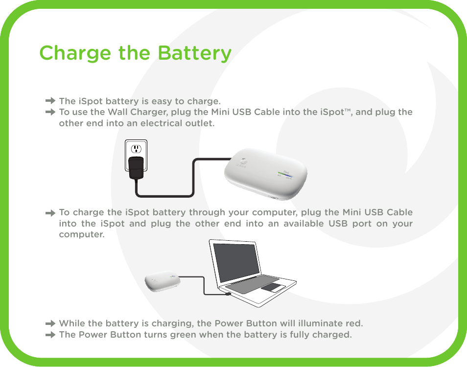 Charge the battery, Troubleshooting guide | CLEAR iSpot User Manual | Page 10 / 20