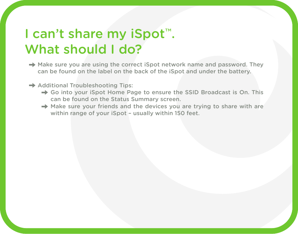 I can’t share my ispot . what should i do | CLEAR iSpot User Manual | Page 14 / 20