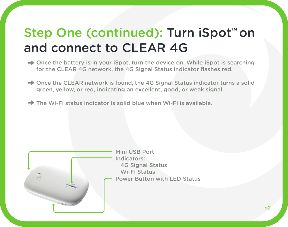 Step one: set up your ispot | CLEAR iSpot User Manual | Page 3 / 20
