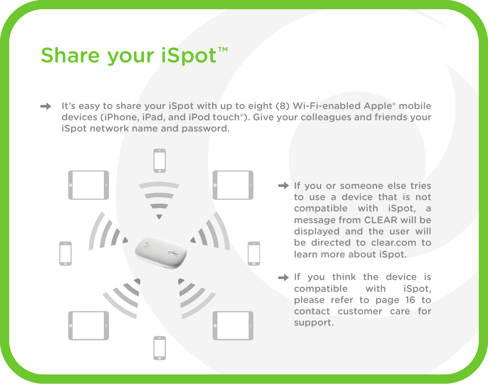 Share your ispot, Tips for optimal ispot performance | CLEAR iSpot User Manual | Page 8 / 20
