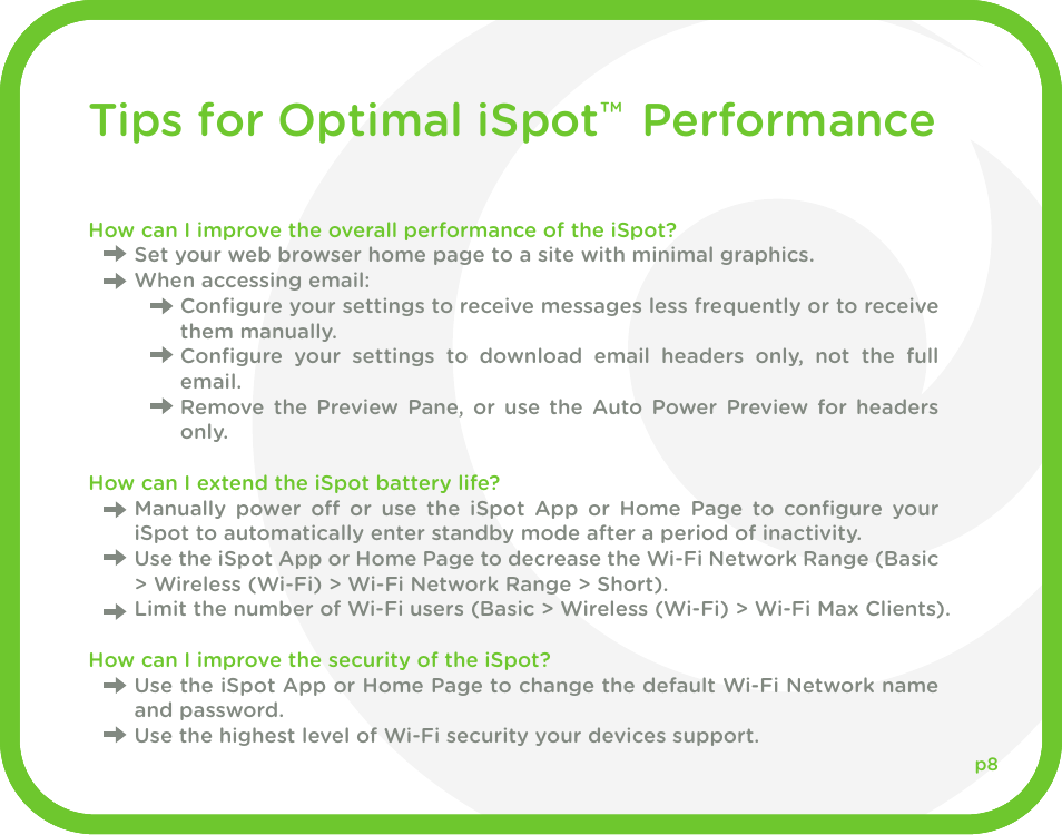 Share your ispot, Tips for optimal ispot performance | CLEAR iSpot User Manual | Page 9 / 20